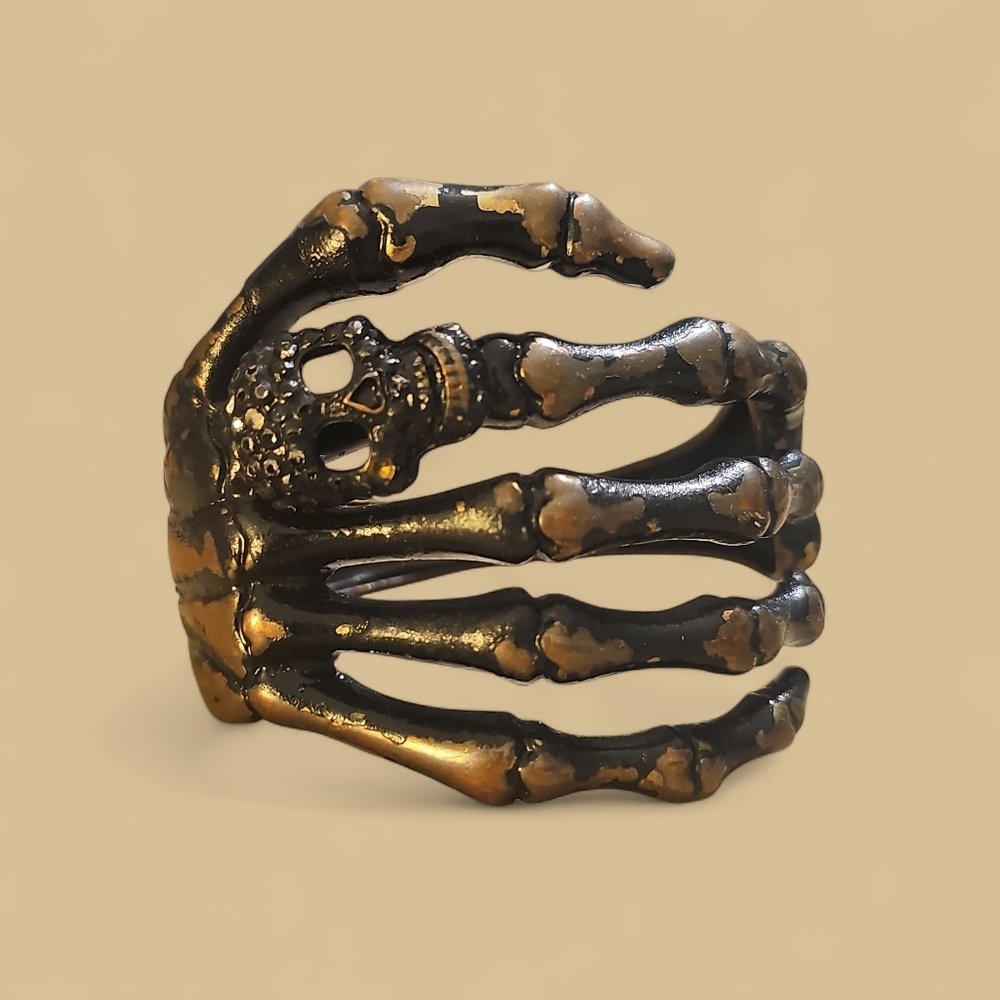 Skeleton Hand Bracelet in Black and Gold